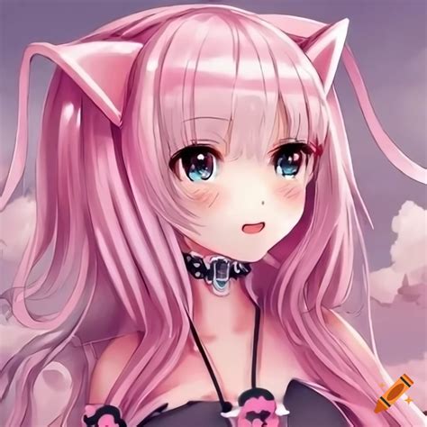 Kawaii pink neko cat anime girl on Craiyon