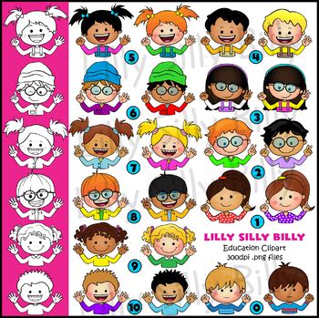 Finger Counting Kids. Numbers 1-10. Clipart in BLACK & WHITE/ full color.