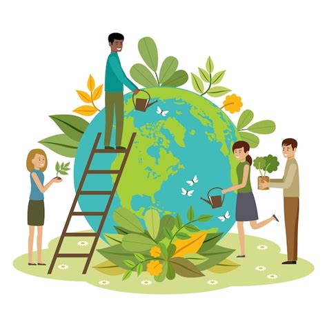 Premium Vector | Ecology concept. people take care about planet ...