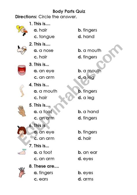 Body Parts Quiz - ESL worksheet by talih21