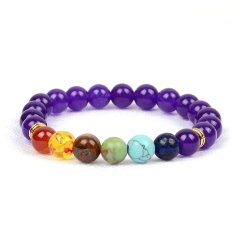 2018 New Natural Purple Jades Round Stone Bracelets 7 Chakra Healing Balance Beads Bracelet for ...