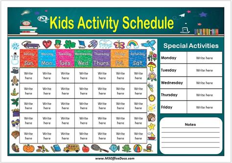 Schedule Template For Kids