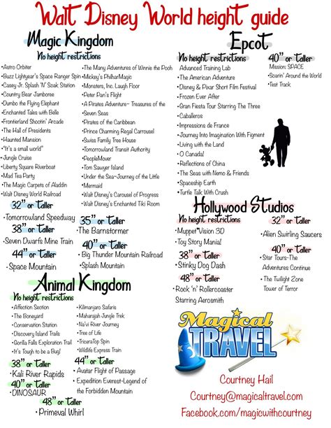 Disney Height Requirements Chart