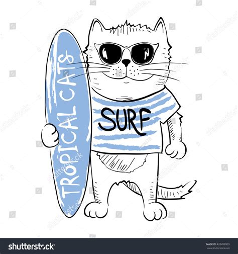 Cat Surfervector Illustration On Theme Active Stock Vector (Royalty ...