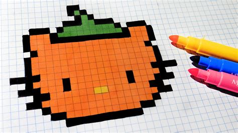 Halloween Pixel Art - How To Draw pumpkinhead hello kitty #pixelart