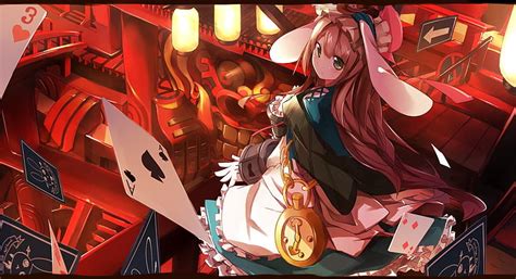 HD wallpaper: cards, anime girls, playing cards, illuminated, red ...