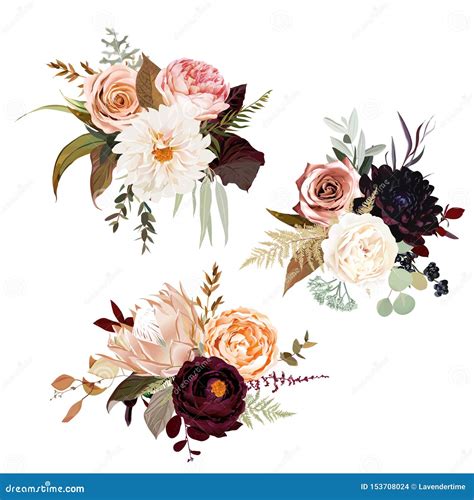 Moody Boho Chic Wedding Vector Bouquets Stock Vector - Illustration of dusty, retro: 153708024