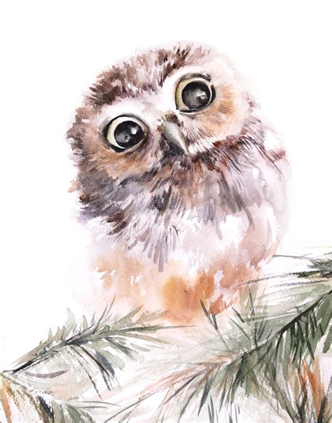 Owl Watercolor Painting, Art Print, Nursery Woodland Fine Art Print ...