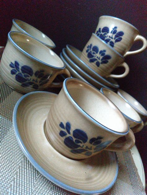 Vintage Pfaltzgraff Folk Art Stoneware Coffee Cups and Saucers | Etsy