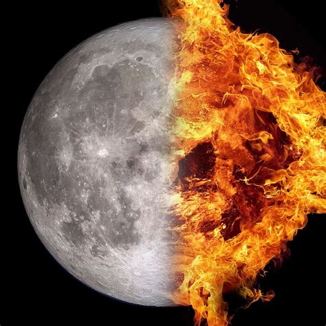 moon, fire, celestial body, sun, flame, night, sky, mystical, burn ...