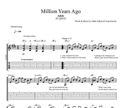 "Million Years Ago" · Adele || Guitar + Bass || Tabs + Sheet Music ...