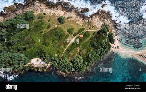 Aerial view of blue beach island. Drone view of the beaches of Sri ...