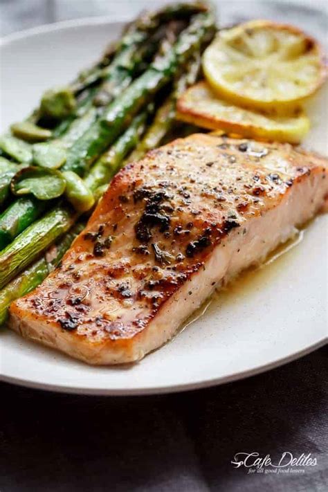 One Pan Lemon Garlic Baked Salmon + Asparagus - Cafe Delites