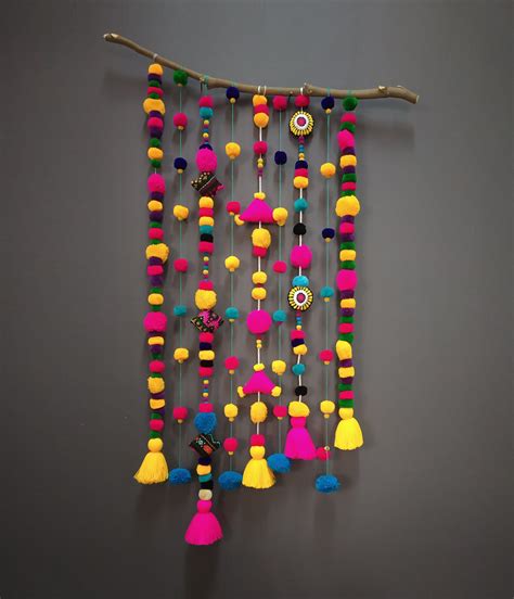 Wall Hanging Pompoms Tassels Multicolour Handmade Gift - Etsy | Handmade etsy gifts, Diy home ...