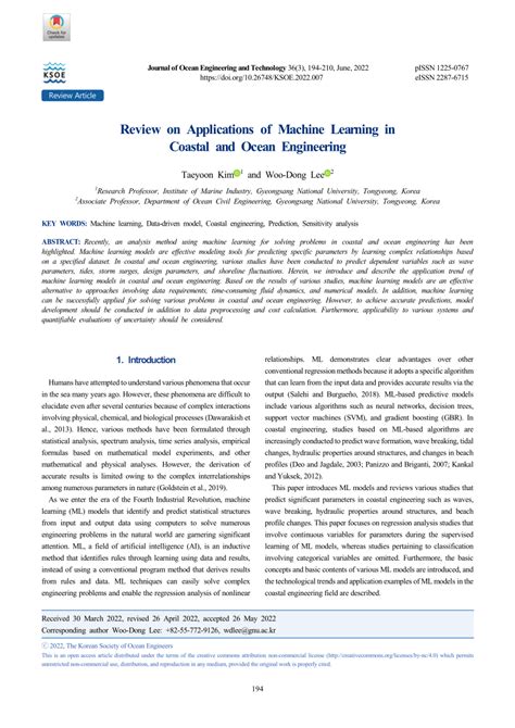 (PDF) Review on Applications of Machine Learning in Coastal and Ocean ...