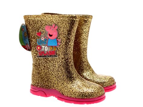 Kids Girls Peppa Pig Wellington Boots Rain Snow Gold Wellies Shoes Size ...