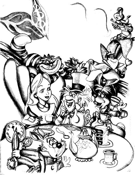 Alice In Wonderland Characters Disney Coloring Pages