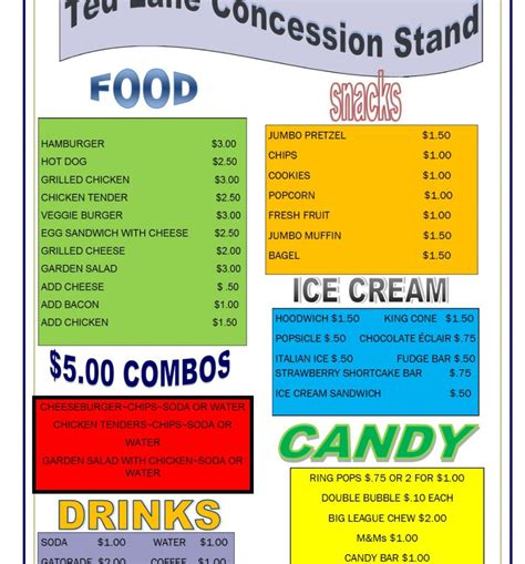 Printable Concession Stand Menu Template Word