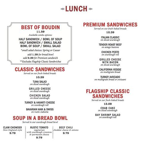 Menu at Boudin SF restaurant, Corte Madera, 2074 Redwood Hwy