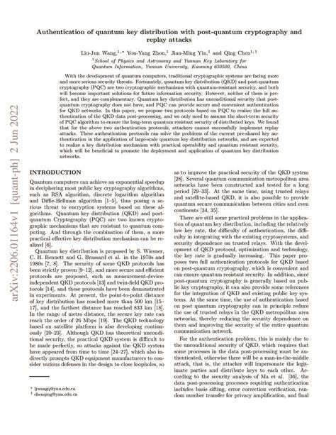 Authentication of quantum key distribution with post-quantum ...