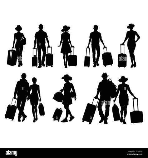 Silhouette Travelers with Suitcases Vector Illustration Stock Vector ...