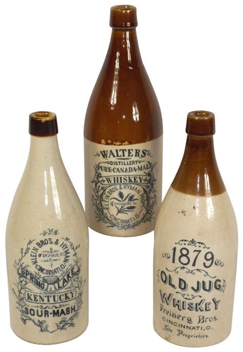 Advertising stoneware whiskey bottles (3), 1879 Old Jug