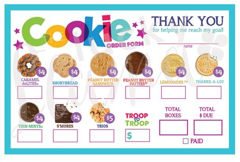 Girl Scout Cookie Sheet For Orders