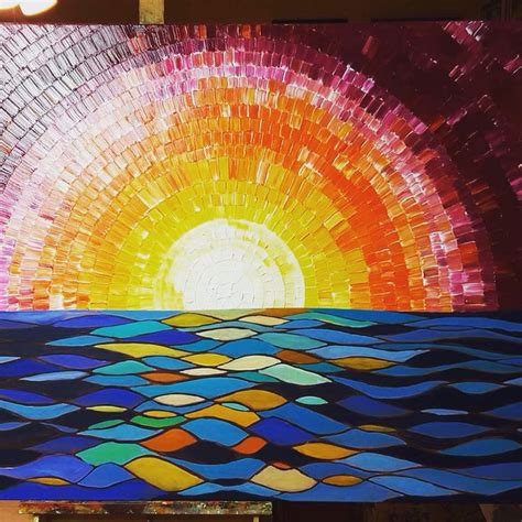 Sunset | Mosaic art projects, Beach glass art, Mosaic art