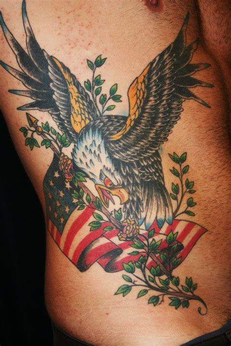 Traditional Eagle And Flag Tattoos