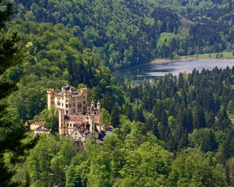 Wallpaper Germany, Bavaria, Schwansee Lake, castle, trees 1920x1200 ...