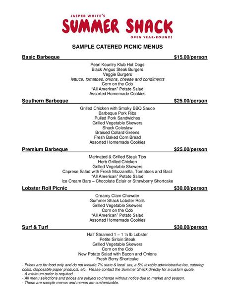 Front Street Gourmet Summer Shack Catered Picnic Menus by OrderEze.com ...