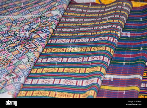 Bhutan. Display of traditional Bhutanese handmade textiles Stock Photo ...