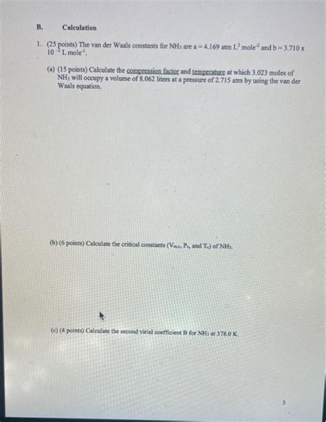 Solved 1. (25 points) The van der Waals constants for NH are | Chegg.com