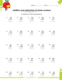 Whole numbers worksheets for kids from grade 1 through 6