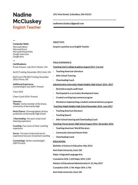 weebly english teacher resume 2018 | Teachers | Academia