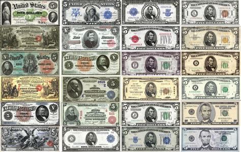 All the versions of the U.S. $5 bill from 1862 to present! Hint: Some ...