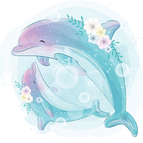 Cute dolphin mother and baby illustration 2067372 Vector Art at Vecteezy