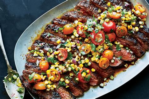 Dry-Rubbed Flank Steak with Grilled Corn Salsa recipe | Epicurious.com