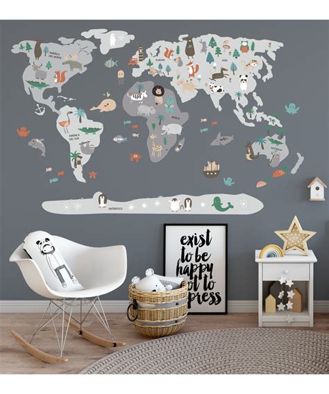 Vinilo infantil mapamundi Gris | Kids room wallpaper, Kids wallpaper, Baby room decor