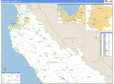 Monterey County, California Zip Code Wall Map | Maps.com.com