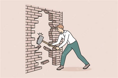 Premium Vector | Businessman with hammer break wall