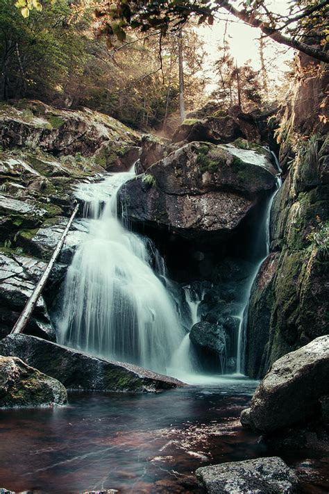 Cerny potok waterfall in Jizera mountains at sunset Photograph by ...