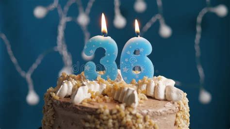 Birthday Cake with 36 Number Candle on Blue Backgraund Stock Image ...