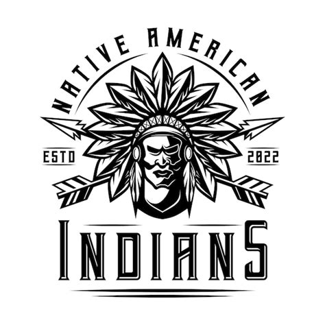 Indian man logo estilo vintage jefe apache mascota diseño carácter negro y wahite silueta vector ...