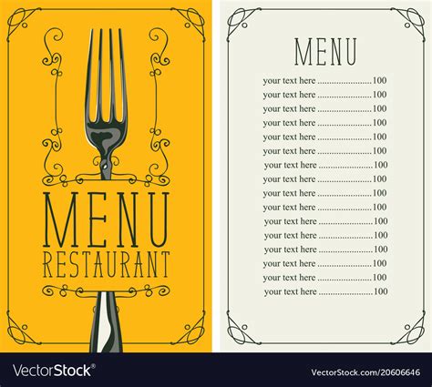 Restaurant Menu With Price List And Fork Vector Image | Restaurant Menu ...