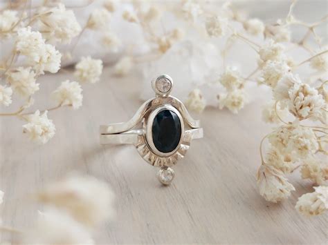 Majestic Saturn | Black Blue Sapphire Ring Set | the chestnut forge