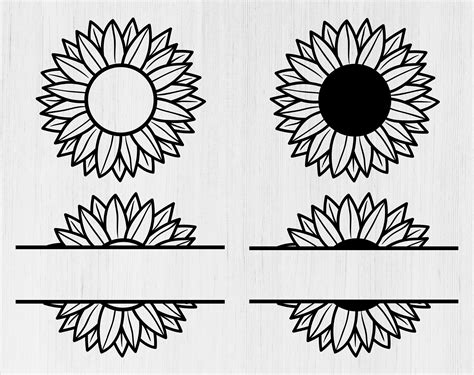 Split sunflower svg Split flower monogram svg Split flower svg | Etsy | Silhouette stencil ...