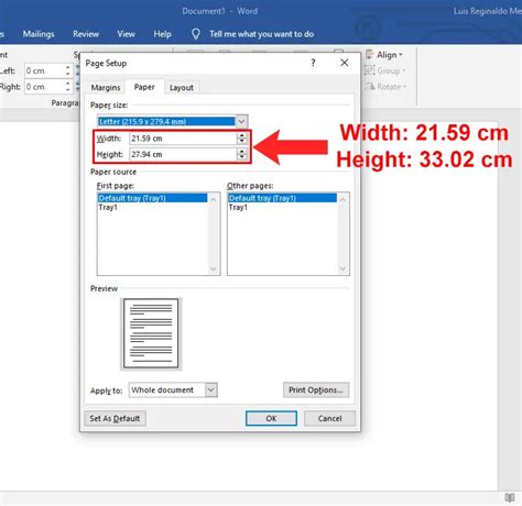 Long Paper Size In Ms Word