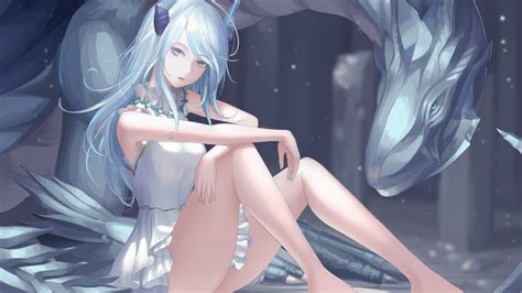 anime, blue, fantasy, girl, manga, rinmmo, dragon HD Wallpaper