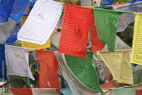 buddhist prayer flags in bhutan Stock Photo | Adobe Stock